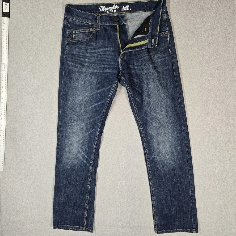 Wrangler Men Jeans Blue Denim Retro Slim Straight Western 32